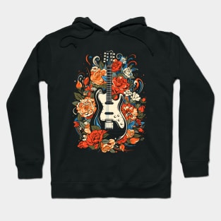 Electric Guitar Retro Red Orange Blue Wild Nature Flowers Hoodie